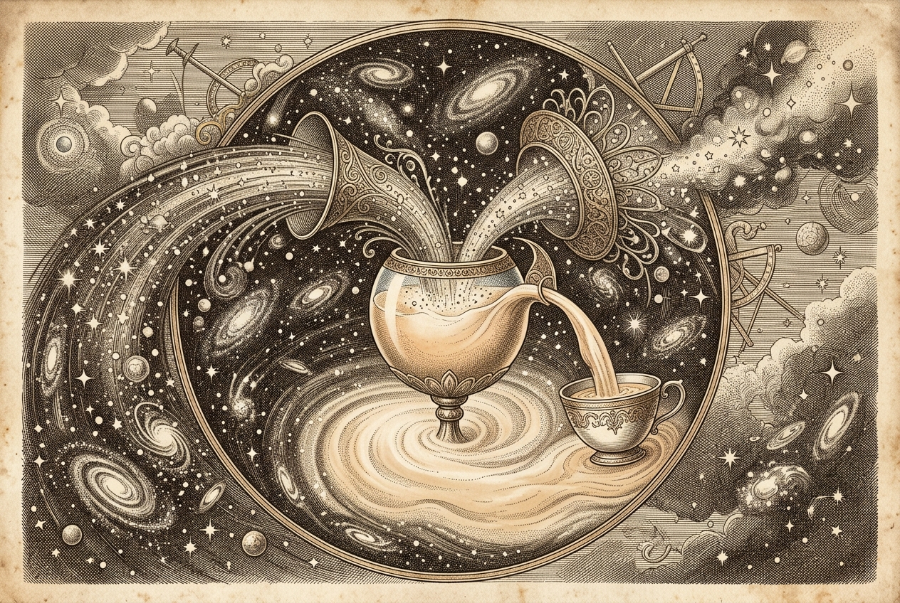 Victorian star chart showing 200k galaxies blended into beige cosmic latte color swatch #FFF8E7