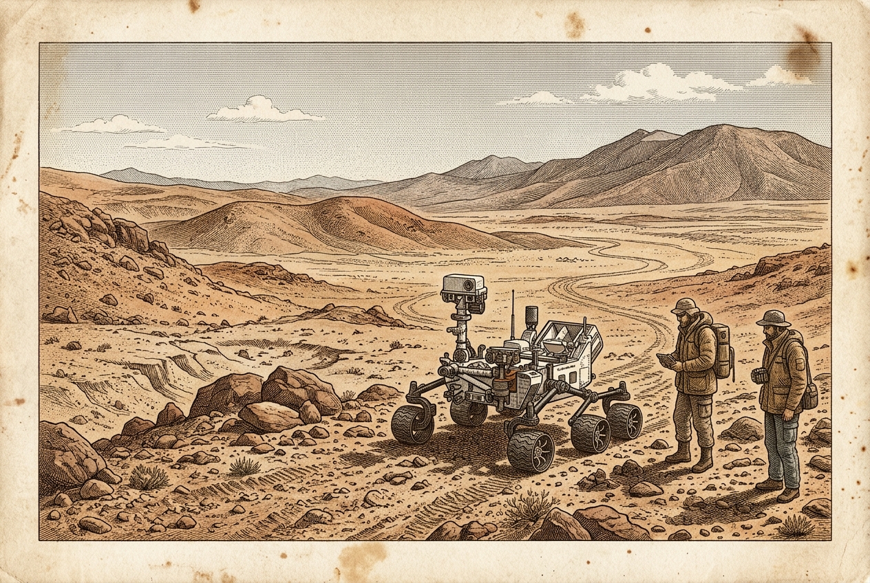 The Atacama Desert Is So Dry NASA Tests Mars Rovers There — AI illustration